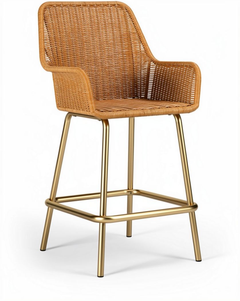 Chaise haute en rotin pour bar ou cuisine en métal - 50 x 50 x 100cm