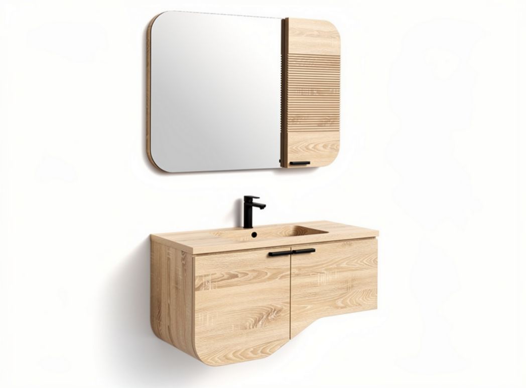 Meuble de salle de bains avec miroir en bois - 120 x 60 x 80cm